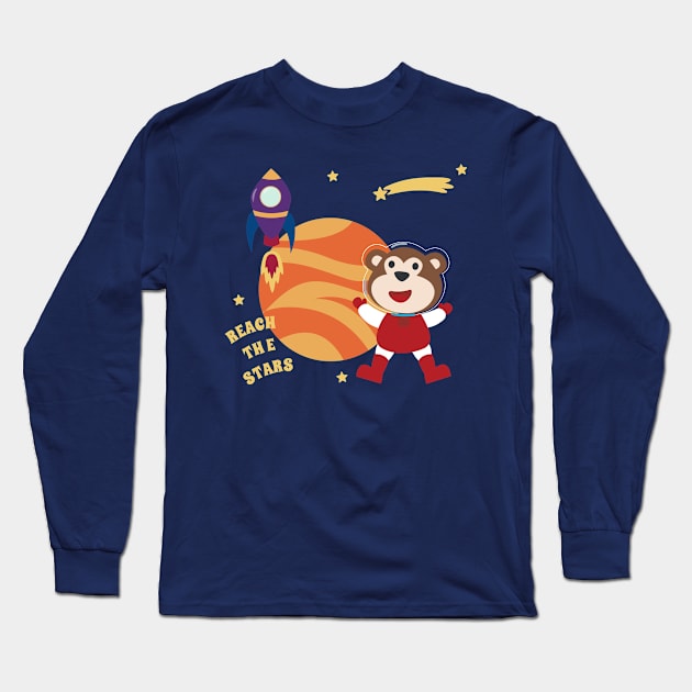 Space monkey or astronaut in a space suit with cartoon style Long Sleeve T-Shirt by KIDS APPAREL